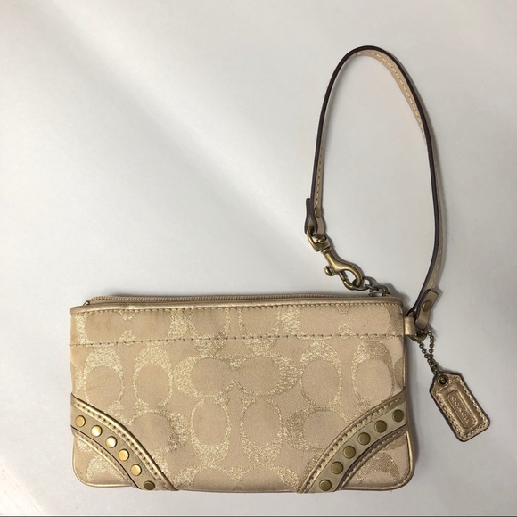 Authentic Coach Studded Gold Logo Wristlet - Picture 3 of 4
